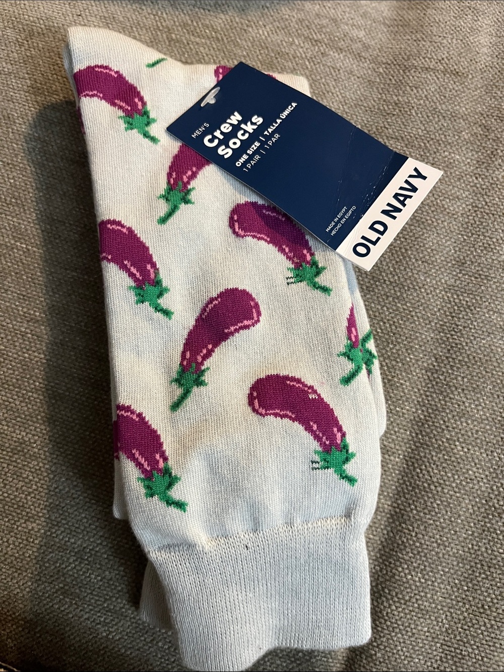 Old Navy White Socks with Purple Eggplant Pattern